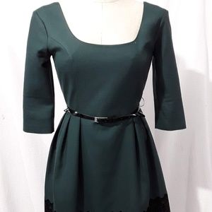 CUTE SHORT DARKGREEN DRESS WAIST 3/4 SLEEVE LACE